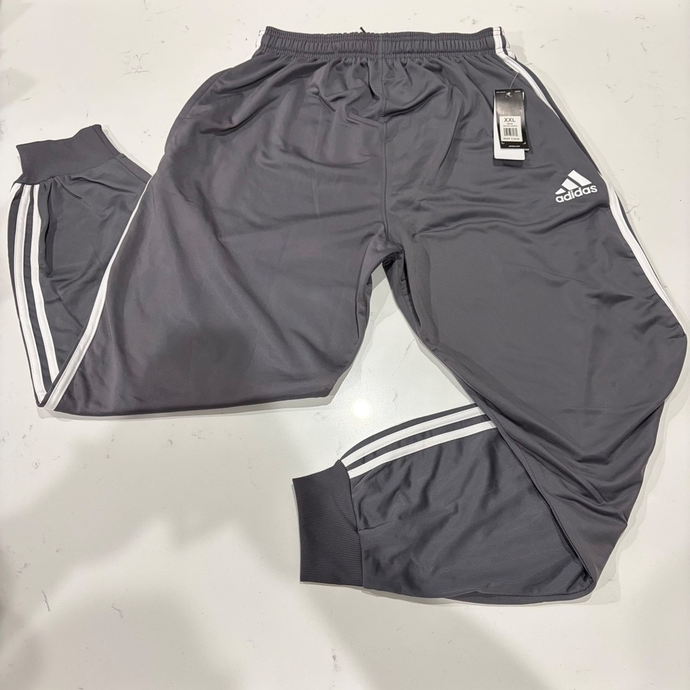 Adidas Mens Track Pants Grey White 3-Stripe Joggers XXL New With Tags